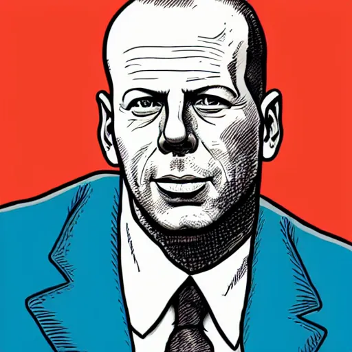 Image similar to a illustration portrait of Bruce Willis drawn by Robert Crumb