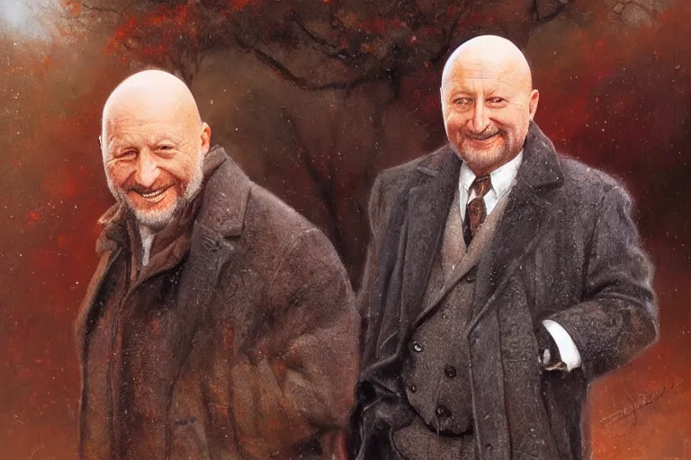 Prompt: portrait of donald pleasents in an overcoat outside smiths grove, an oil painting by ross tran and thomas kincade