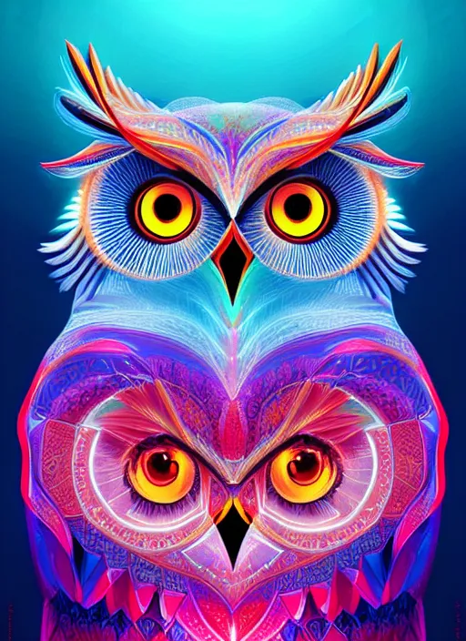 Image similar to symmetry!! product render poster vivid colors divine proportion owl, ice and snow, glowing fog intricate, elegant, highly detailed, digital painting, artstation, concept art, smooth, sharp focus, illustration,