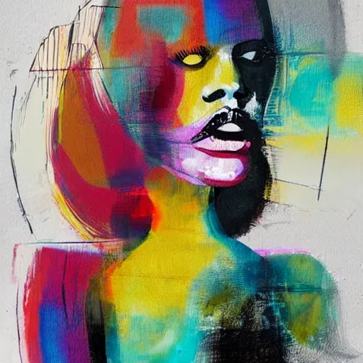 Prompt: the abstract painting of an image of a lady artistic flat illustration by joshy frost