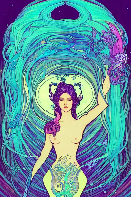 Prompt: a beautiful psychedelic mermaid with a beautiful fin, symmetrical features, cinematic lighting, soft bokeh, fantasy, modern, colourful, highly detailed, digital painting, artstation, deviantart, concept art, sharp focus, illustration, by alphonse mucha and eyvind earle