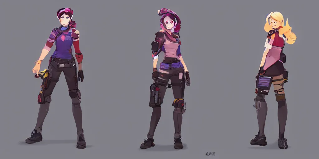 Image similar to character concept art of a mid 2 0's female casual themed outfit, colorful, no helmet, by qui fang and daryl tan, overwatch, studio trigger