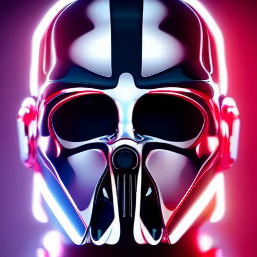 Prompt: chrome darth maul, glossy, metallic, neon, symmetrical, tribal patterns, realistic, unreal engine, octane, redshift, artstation, behance