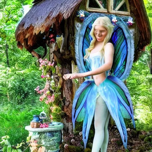 Image similar to photo of a real-life fantasy stunningly beautiful cottagecore fairy