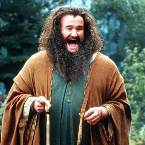 Image similar to Robin Williams playing Hagrid in Harry Potter, screenshot