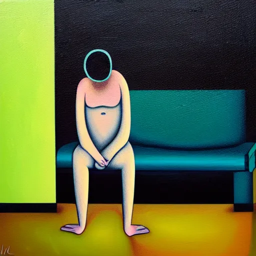 Image similar to abstract illustration of mental illness, oil painting on canvas, isolation, loneliness