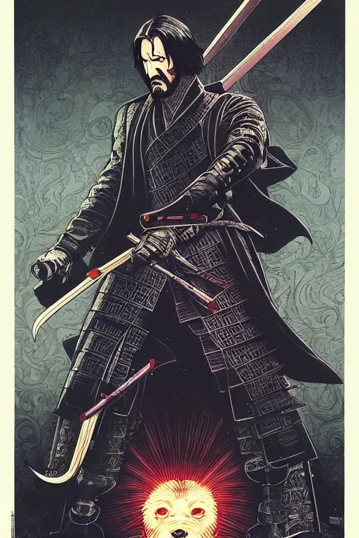 Image similar to poster of john wick as a samurai, by yoichi hatakenaka, masamune shirow, josan gonzales and dan mumford, ayami kojima, takato yamamoto, barclay shaw, karol bak, yukito kishiro