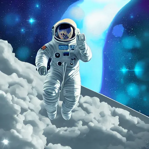 Prompt: space walk with Neptune in the background, high details, digital art