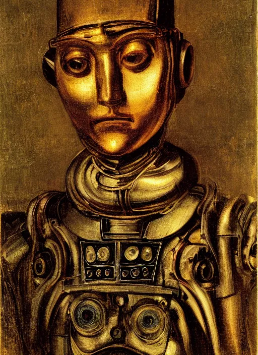 Image similar to a portrait of a robot by Tintoretto