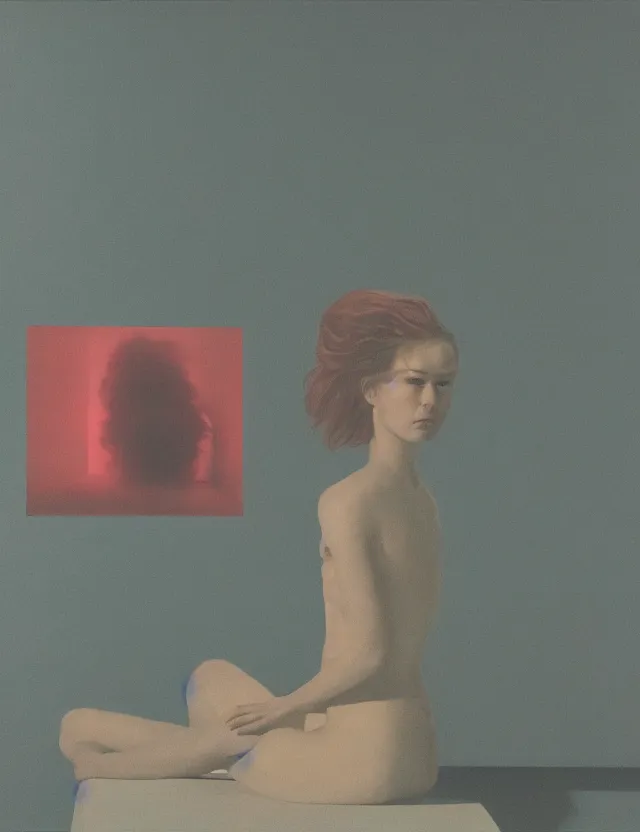 Prompt: woman sits in a dark room fool of tv screens at home, blue rays from tv, redshift, wide shot, coloured polaroid photograph, pastel, kodak film, hyper real, stunning moody cinematography, by maripol, fallen angels by wong kar - wai, style of suspiria and neon demon, david hockney, detailed, oil on canvas