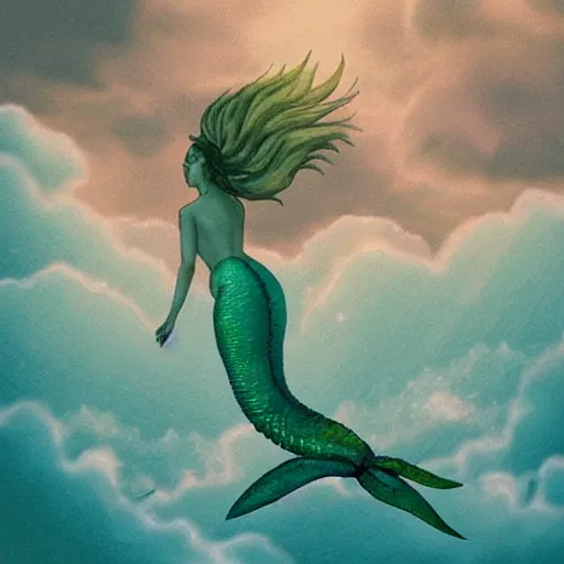 Prompt: “giant mermaid swimming through the clouds”