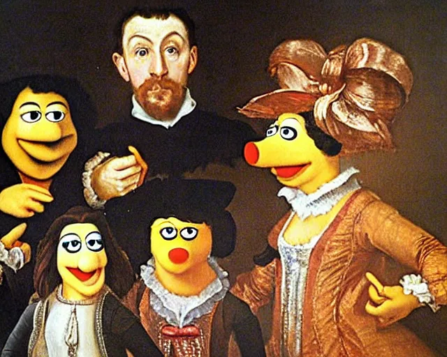 Prompt: a 1 6 0 0 s painting of the muppets