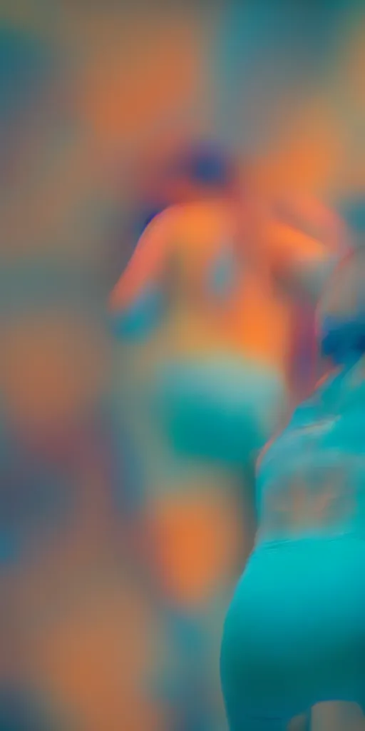 Image similar to a blurry closeup picture of abstract gorgeous human bodies, body parts, torso, macro photography, long exposure photograph, surrealism, anamorphic bokeh, orange and cyan lighting, cinematic