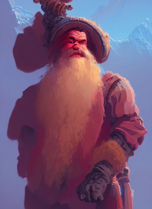 Prompt: a post - minimalism portrait of a mountain dwarf with very long legs vibrant color scheme, highly detailed, in the style of romanticism, cinematic, artstation, moebius, greg rutkowski