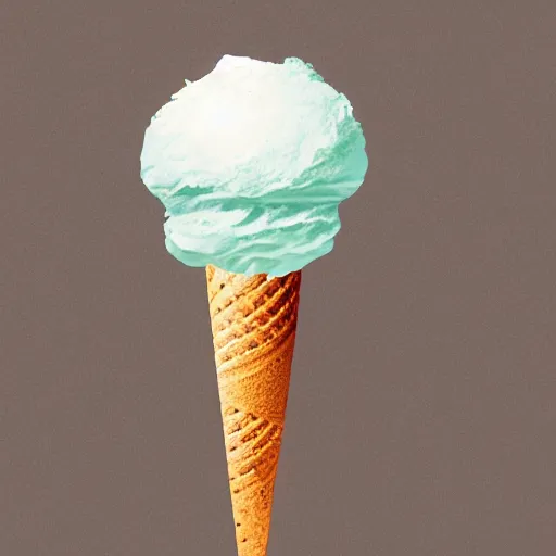 Image similar to earth made of ice cream, in a cone, which is melting under the heat