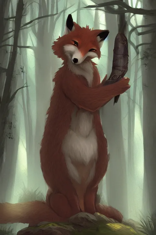 Prompt: a medieval anthropomorphic fox with a big fluffy tail in a forest, trending on furaffinity, trending on artstation, digital art, backlighting, by kawacy, dramatic lighting, cartoon, furry art