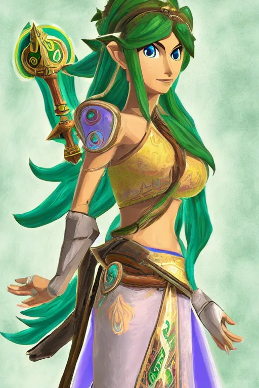 Prompt: a portrait of lady palutena from the legend of zelda breath of the wild, breath of the wild art style.