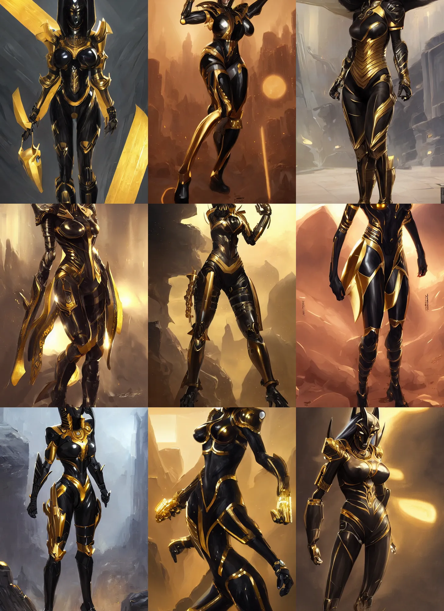 Prompt: female anubis wearing black and gold cybertech armor, buxom, wide hips, character art by stanley artgerm lau, wlop, rossdraws, james jean, andrei riabovitchev, marc simonetti, and sakimichan, trending on artstation