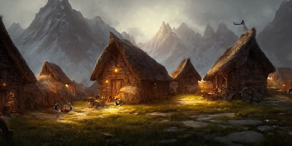 Prompt: beautiful viking village, digital art, landscape, fantasy art, octane render, ureal engine, high detail, very realistic, by greg rutkowski. by james gurney