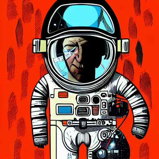 Image similar to graphic illustration, creative design, astronaut, biopunk, francis bacon, highly detailed, hunter s thompson, concept art