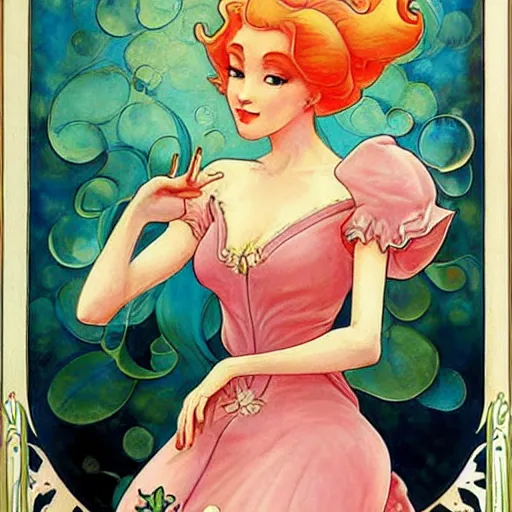 Image similar to beautiful art nouveau painting of princess - peach!!!!!!!!!