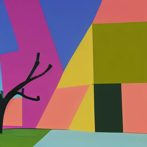 Image similar to tree but minimalistic concept art by frank stella and magritte rene, colorful, vray, depth of field, trending on artstation, minimalism