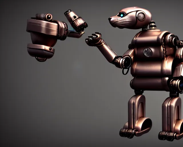 Image similar to futuristic steampunk ferret - shaped robot, 3 d octane render, cyberpunk ferret - shaped mechanical robot