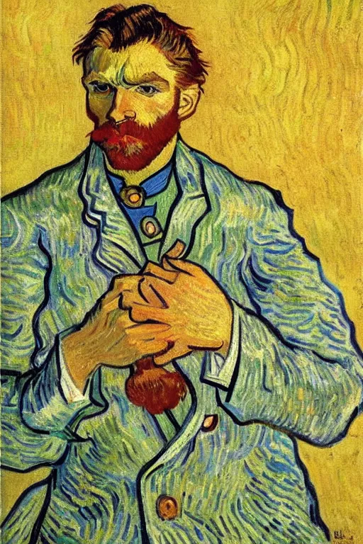 Prompt: herry cavill, attractive male, painting by vincent van gogh
