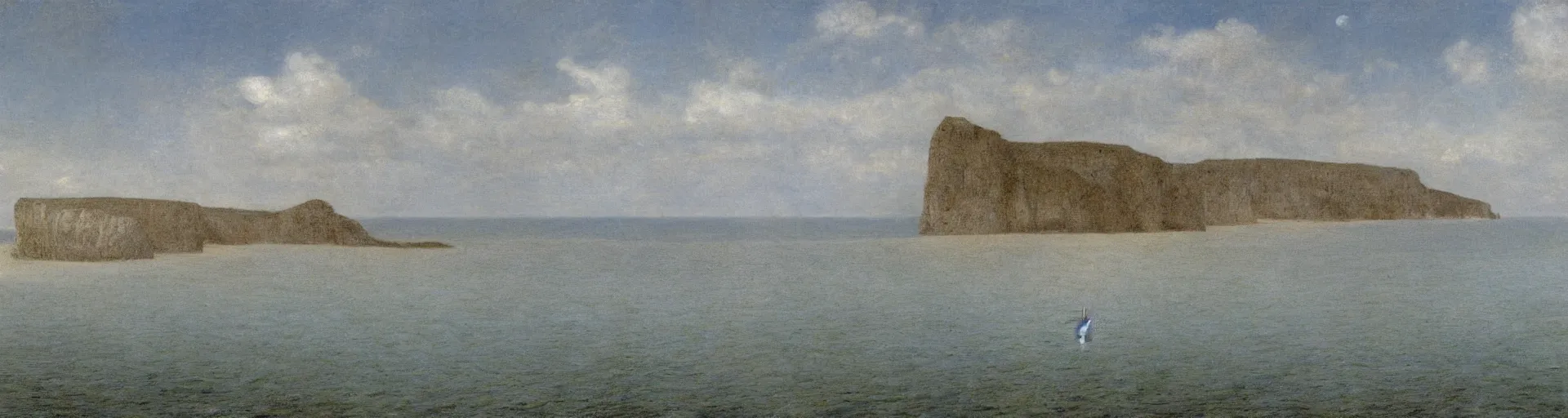 Prompt: black cliffs over water by Fernand Khnopff, matte painting