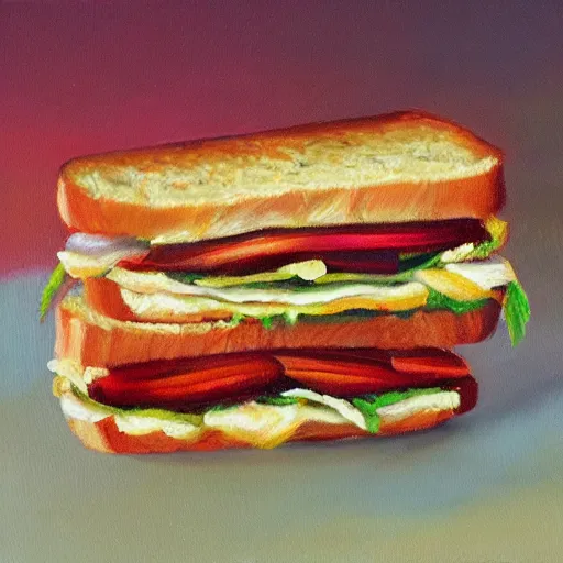 Prompt: an oil painting of an angelic sandwich