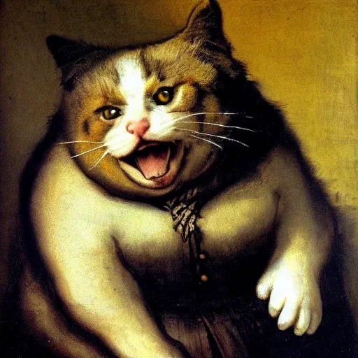 Prompt: smiling (fat) cat by Rembrandt