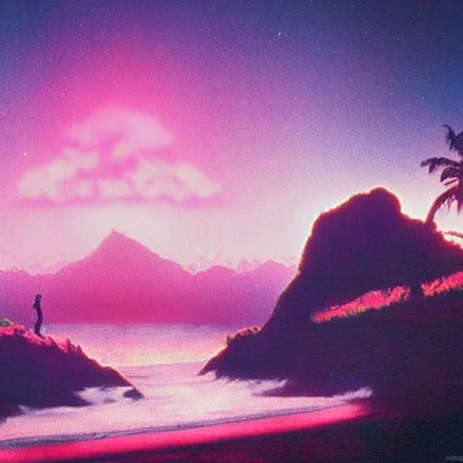 Image similar to 80s landscape photo, ET, goonies, retrowave, synthwave