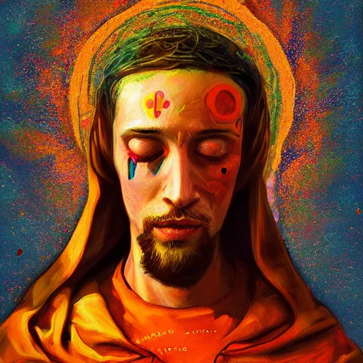 Prompt: saint of lsd webcore, oil painting, ultradetailed, artstation, ultradetailed, digital painting, ultradetailed