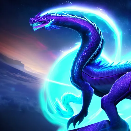 Image similar to aurelion sol dragon in the cosmos staring at the viewer, ultra realistic 4 k render with ray tracing