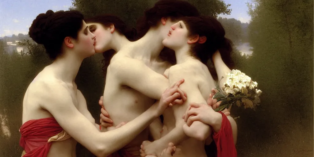 Image similar to The kiss, painted by William-Adolphe Bouguereau