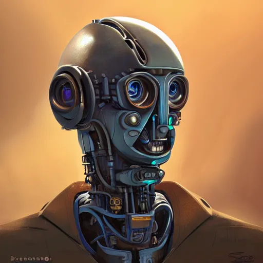 Prompt: concept art portrait of a diesel punk robot, by cam sykes. an intricate, elegant, highly detailed digital painting, concept art, smooth, sharp focus, illustration, in the style of syd mead.