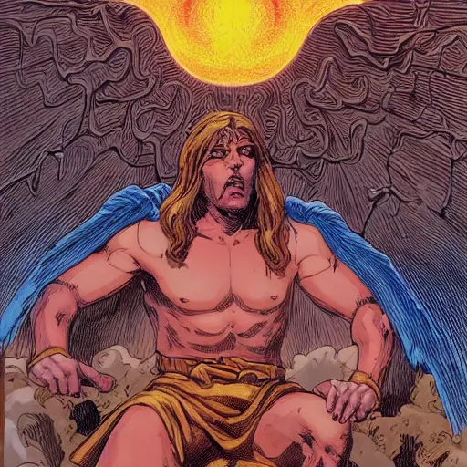 Prompt: precisely drawn illustration of a spherical biblical angel, wide angle, sharp, fine details, french comic style, vibrant realistic colors, full color, heroic fantasy, intense line art, 8 k, precise linework, realistic, in the style of heavy metal comics and richard corben and moebius