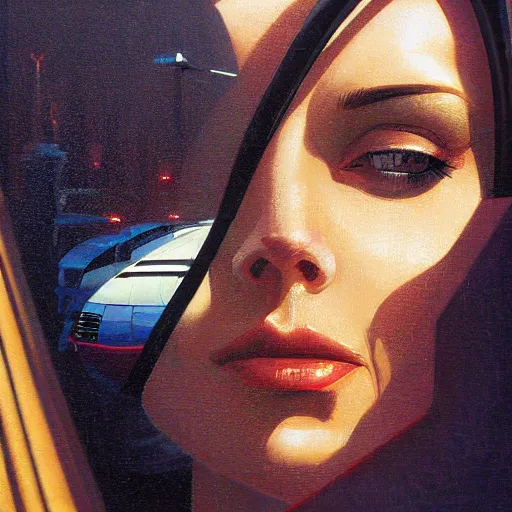 Prompt: detailed face of a woman, clockwork, moment, tectonic sky, skydome, bullet train, turbines, utopian, tech noir, wet reflections, prism, atmospheric, ambient, pj crook, syd mead, livia prima, greg rutkowski, nick alm, casey baugh