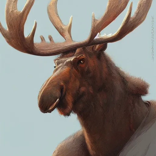 Prompt: humanoid anthropomorphic hominid moose by greg rutkowski