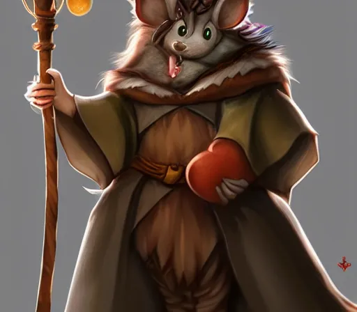 Image similar to anthropomorphic rat wielding a magic staff wearing wizard robe, cute and adorable, pretty, beautiful, DnD character art portrait, matte fantasy painting, DeviantArt Artstation, cinema