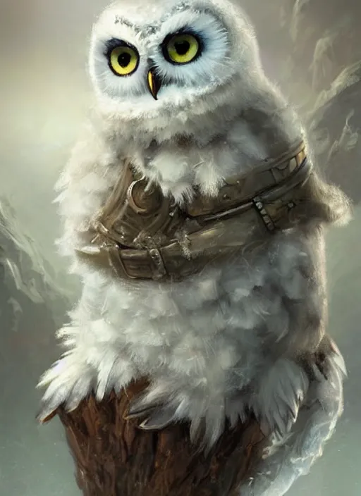 Prompt: cute little anthropomorphic snowy owl poet wearing forgotten crystal, tiny, small, miniature animal, baby animal, short, pale blue armor, cute and adorable, pretty, beautiful, DnD character art portrait, matte fantasy painting, DeviantArt Artstation, by Jason Felix by Steve Argyle by Tyler Jacobson by Peter Mohrbacher, cinematic lighting