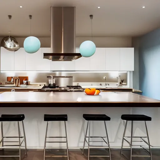 Prompt: hd photo of a modern kitchen filled with beach balls