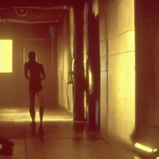 Image similar to the backrooms are empty,, still from the movie bladerunner