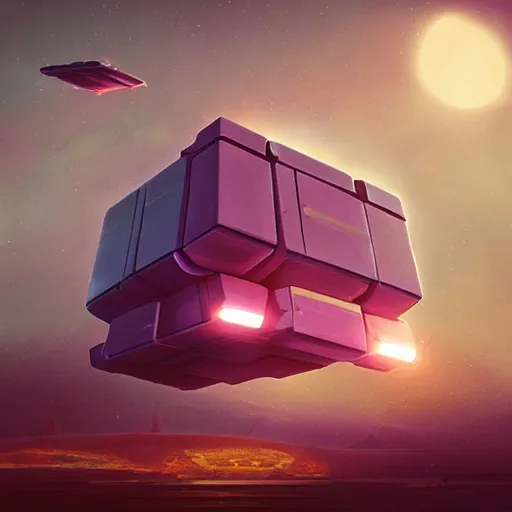 Image similar to an artist's rendering of a cube space ship, concept art by beeple, cgsociety, space art, concept art, sci - fi, reimagined by industrial light and magic