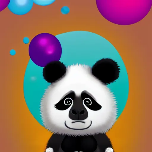 Image similar to Cute little panda looking at bubbles blue background digital art trending on artstation by greg rutkowsky