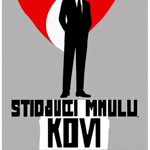 Image similar to minimalist soviet propaganda of robert mueller!!! standing with folded arms, polish movie poster