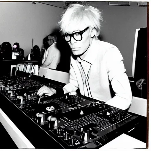 Image similar to andy warhol on the dj decks