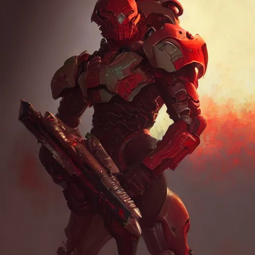 Image similar to doom slayer, painted by stanley lau, painted by greg rutkowski, painted by stanley, artgerm, masterpiece, digital art, trending on arts