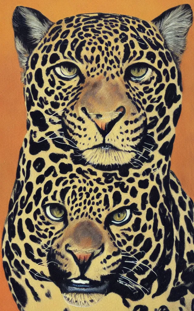 Prompt: a jaguar velvet painting, kitcsh inspired by edgar leetag, paint on black velvet canvas, american velvet painting, veveltaria, 8 x 1 0