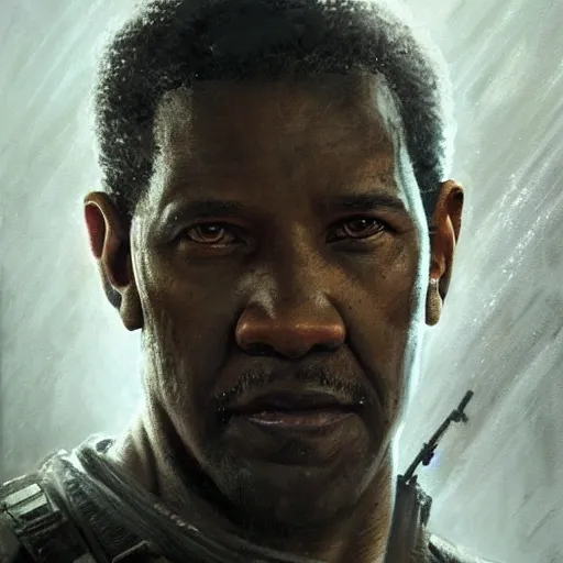 Image similar to portrait of a man by greg rutkowski, denzel washington as a colonial marine from aliens franchise, he is about 5 0 years old, military composure, wearing the tactical gear of the colonial marines, highly detailed portrait, digital painting, artstation, concept art, smooth, sharp foccus ilustration, artstation hq